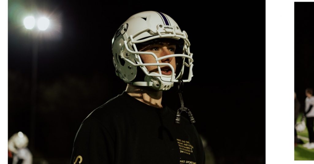 American Football Player in Floodlights